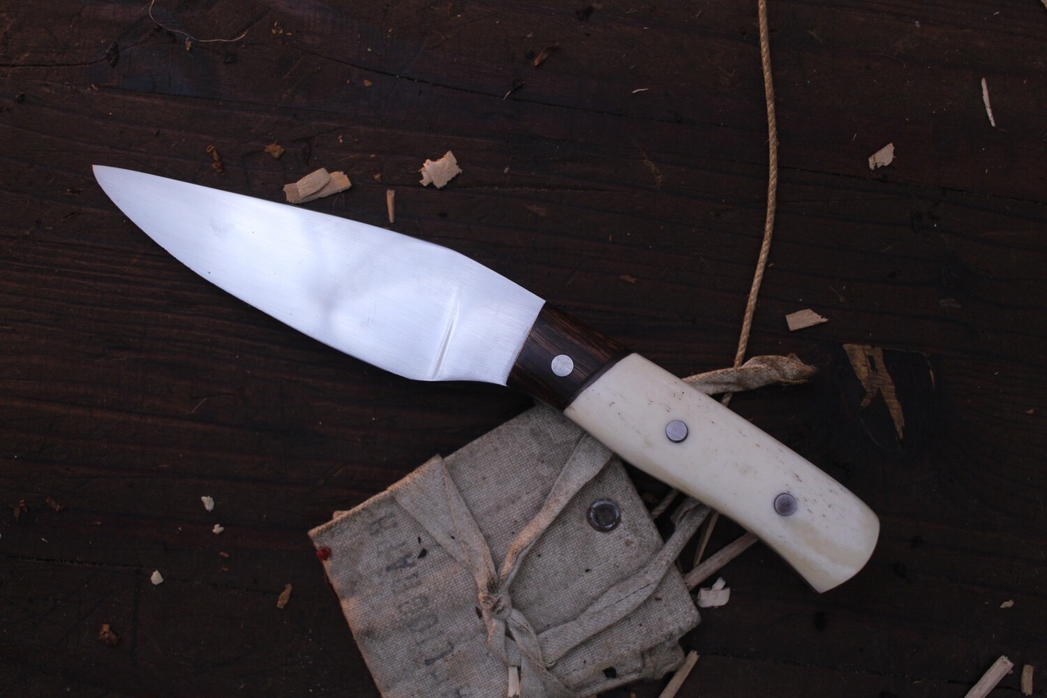Forge 33 3.75” Spear Point Fixed Blade / Bone &amp; Rosewood Bolster / Forged Convex Ground 80CRV2