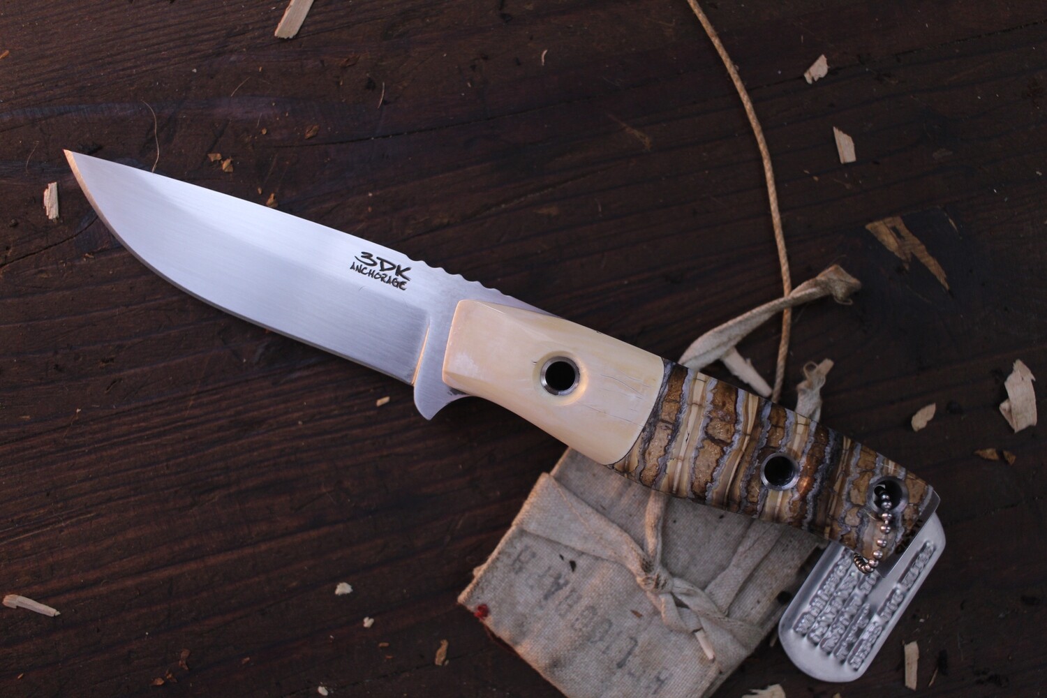 3DK Custom MAK 4&quot; Fixed Drop Point, M390 Blade / Mammoth Tooth &amp; Mammoth Ivory Handle With Nickle Liners