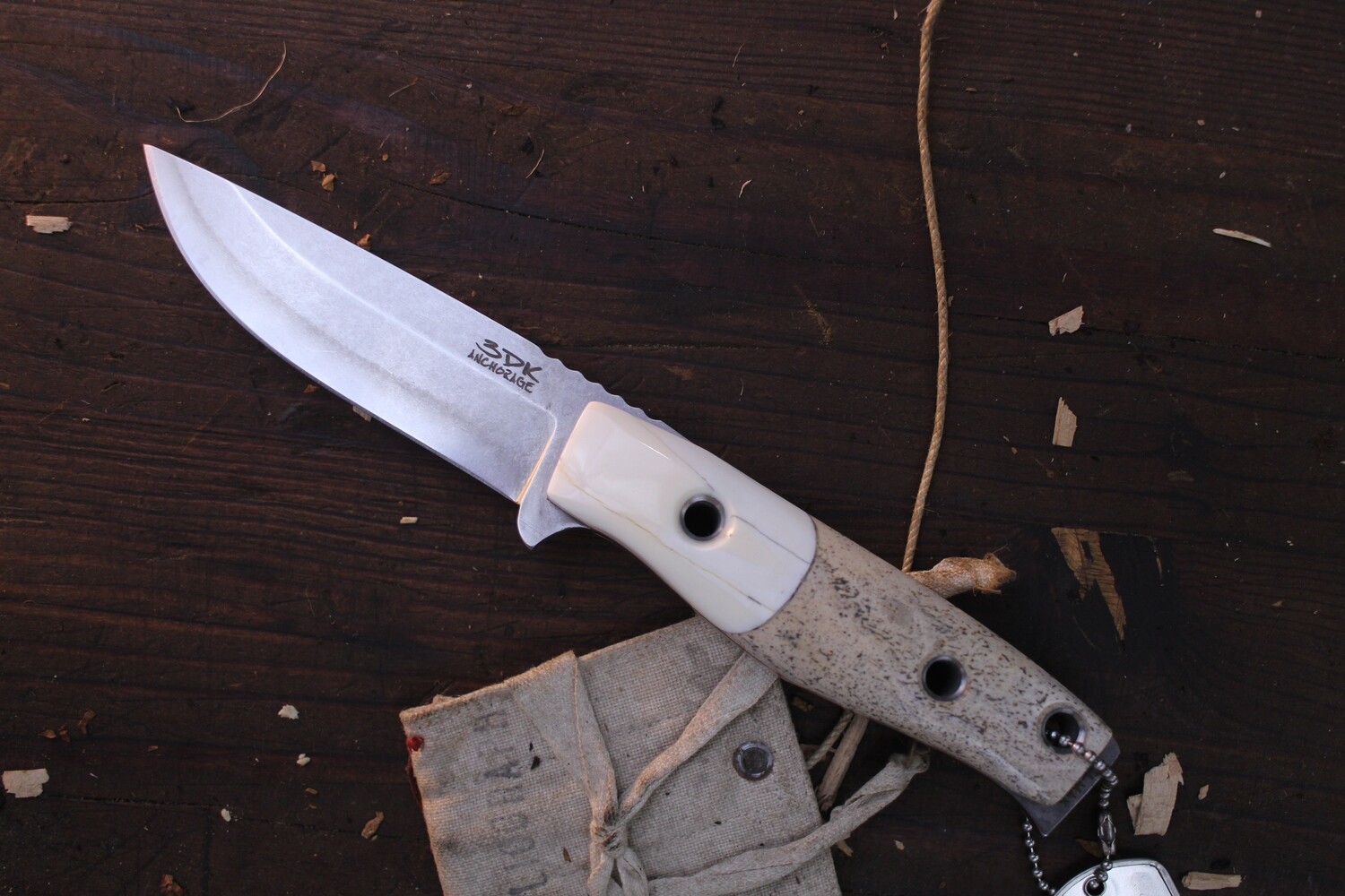 3DK Custom MAK 4&quot; Fixed Drop Point, Elmax Blade / Walrus Jaw Bone &amp; Ivory Handle