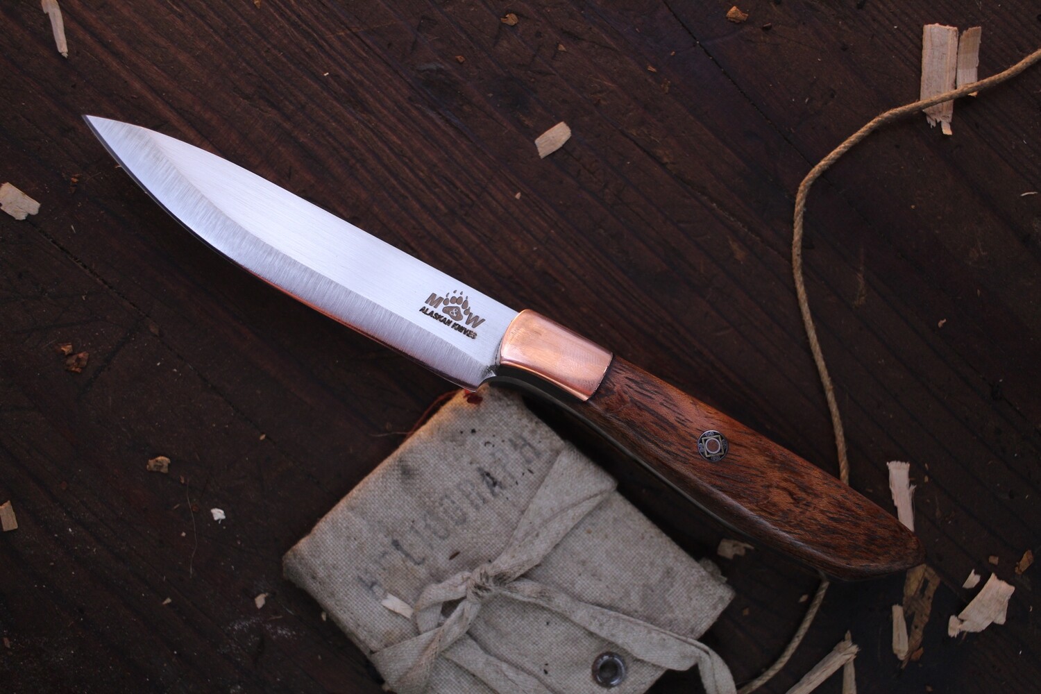 M&amp;W Alaskan Fairview Gentleman 3.75&quot; Personal Steak Knife / Lacewood With Copper &amp; Carbon fiber Bolster / Satin AEB-L