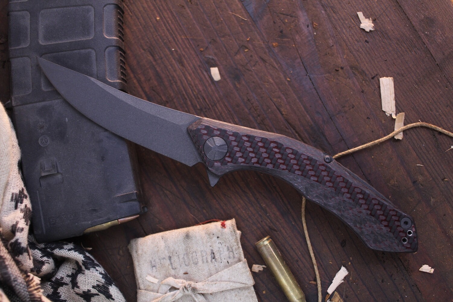 Zero Tolerance 0462 Sinkevich 3.7&quot; Flipper Folder / Red Carbon Fiber &amp; Bronze Cerakote Aluminum / Cobalt 20Cv ( Pre Owned )