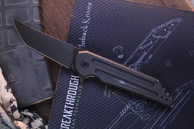 Hoback Knives Kwaiback 3.75" Framelock Flipper / Black Titanium / Black Nitro V ( Pre Owned )