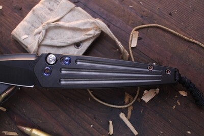 Medford Knife and Tool (MKT) Nosferatu 3.5" Plunge Lock Auto, Blk PVD Ti &amp; Flamed Hardware / Blk S35VN Spear Pt (Pre Owned)
