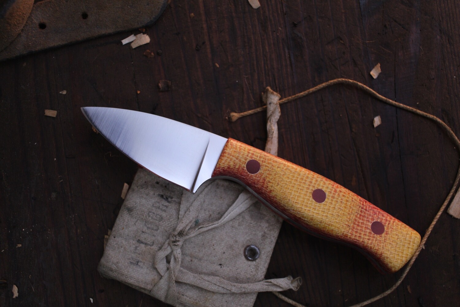 PARADOG Knives EDC  2.625” Fixed Blade  / Color Fade Burlap Micarta / Satin S35VN