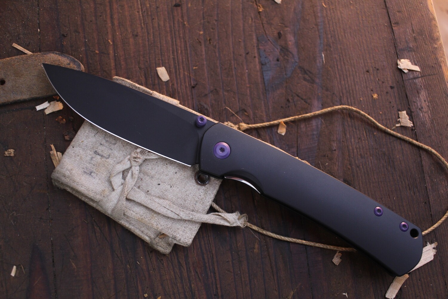 Monterey Bay Old Guard Batman OG 3” Linerlock Folder / Black Titanium &amp; Purple Hardware/ Black M390