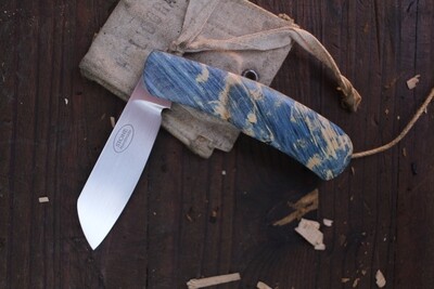 Tinus STONE Handmade Gunstock 2.75” Slipjoint Folder / Dyed Maple Burl &amp; Blue G-10 Liners / Satin N690 Cleaver