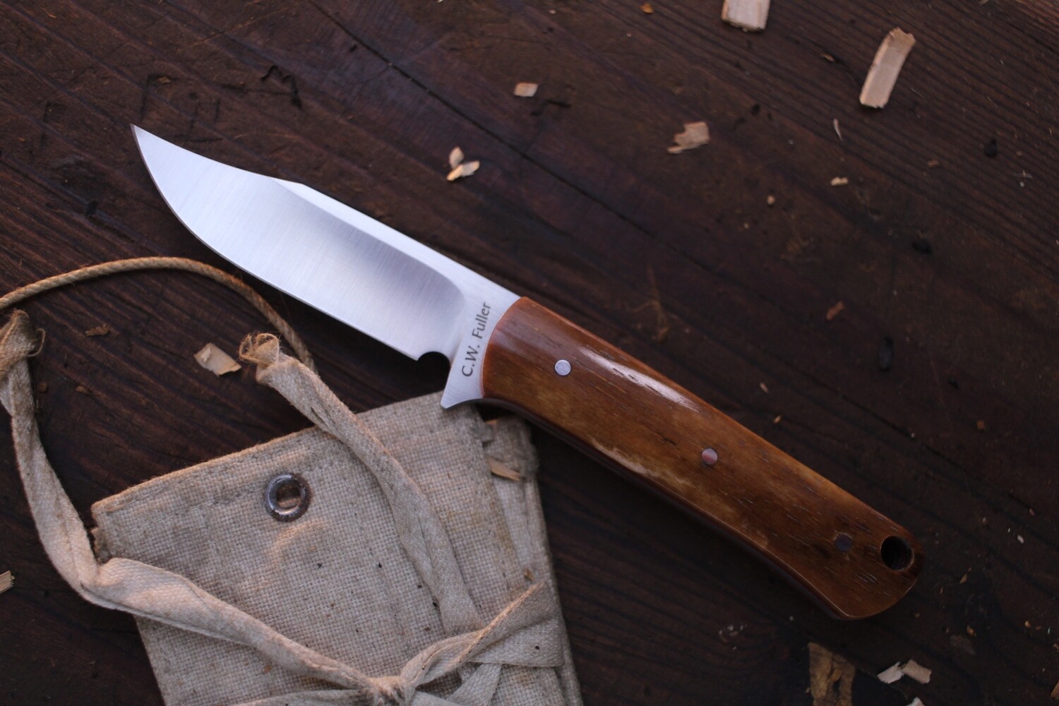 C.W. Fuller Pocket Pal 2.5” Clip Point Fixed Blade / Dyed Giraffe Bone / Satin N690