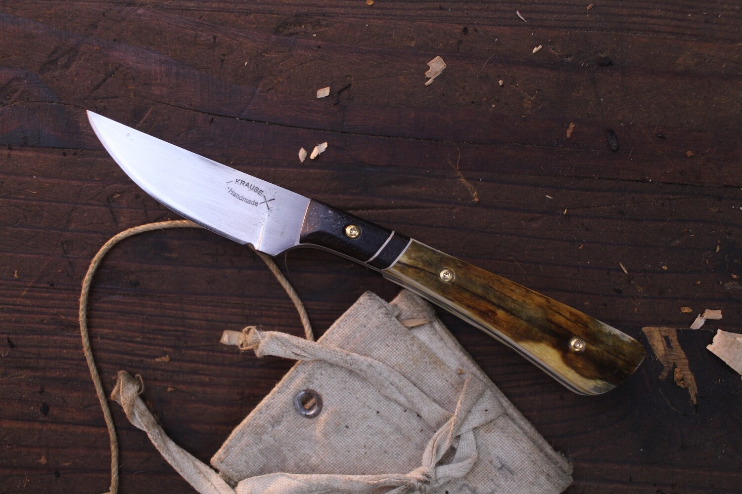 Krause Handmade Neck Knife 2.125” Fixed Blade / Ebony &amp; Wilda Beast Horn / Satin CPM-154