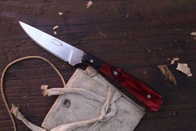 Krause Handmade Neck Knife 2.125” Fixed Blade / Buffalo Horn & Red Kirinite / Satin CPM-154