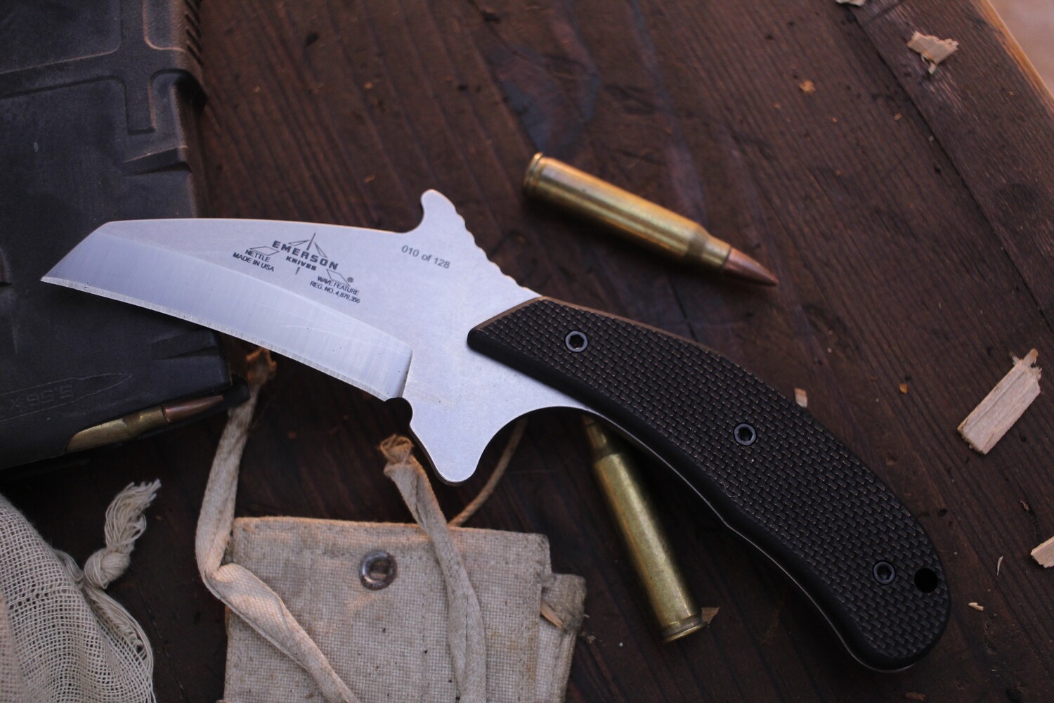 Emerson Signed Nettle 3&quot; Wave Hook Fixed Blade / Black G10 / Stonewashed 154Cm ( Pre Owned )