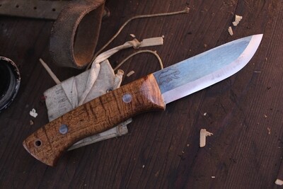 Wood Bear Knives Rogue Bear 4.25” Scandi / Koa Wood  / Satin O1