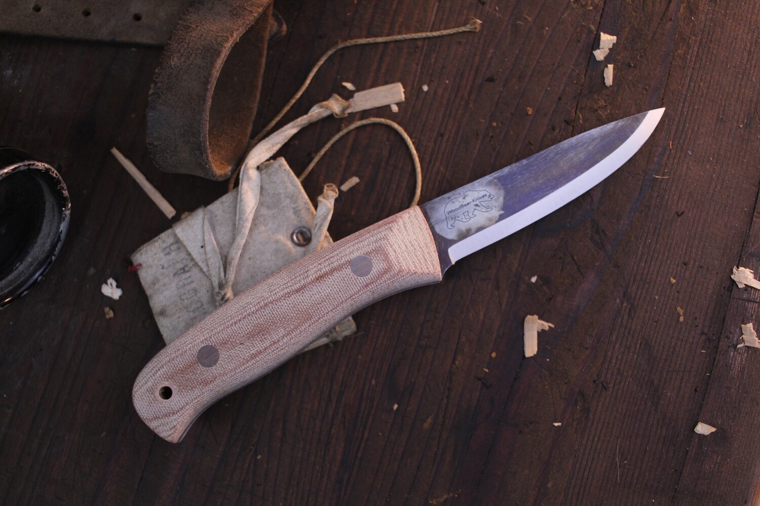 Wood Bear Knives Nordlander 4” Scandi / Natural Canvas Micarta  / Satin O1