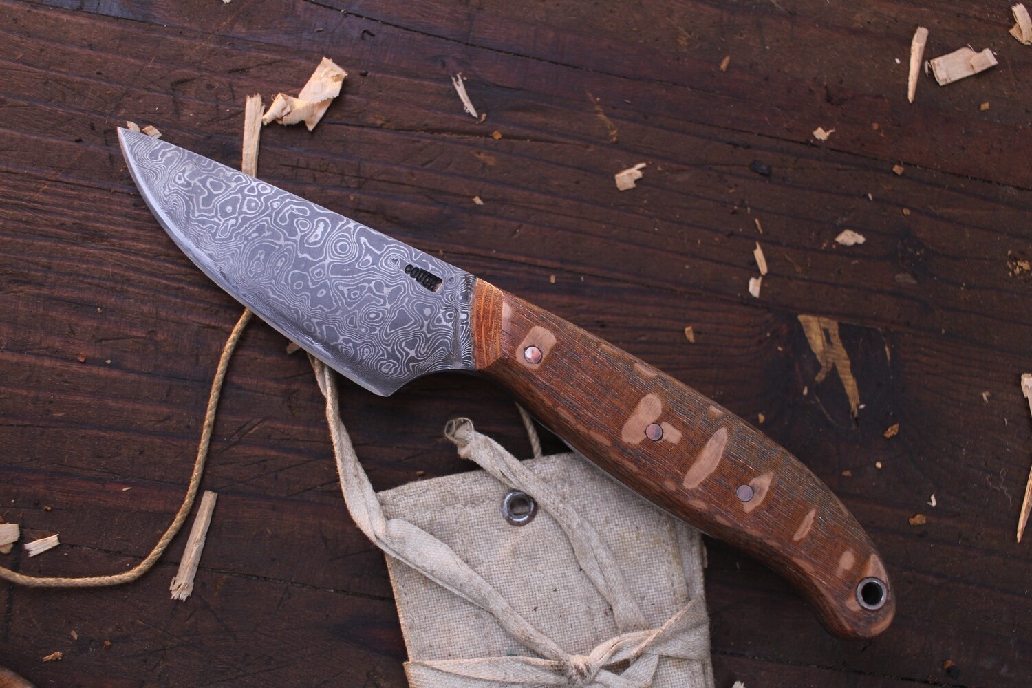 Mark Couch 3.25&quot; Drop Point Hunter / Lacewood / Alaskan Forged Damascus