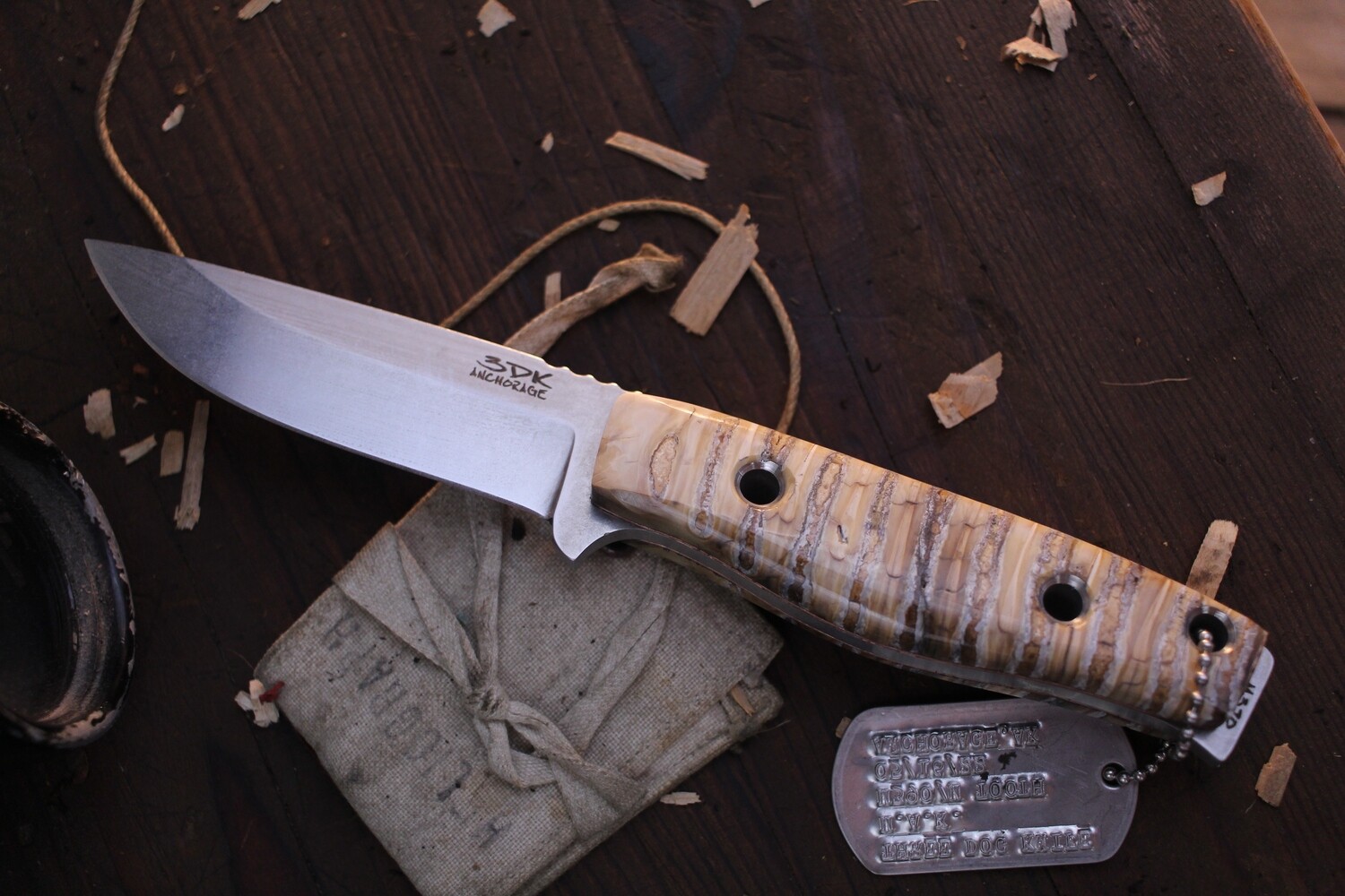 3DK MAK 4&quot; Fixed Drop Point, M390 Blade / Mammoth Tooth Handle