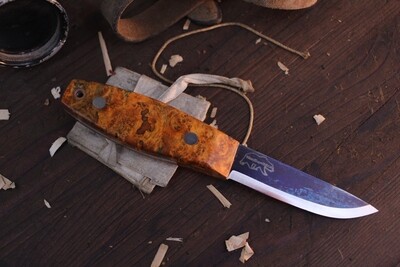 Wood Bear Knives BCNW 3.5” Fixed Blade Puukko / Abonya Burl  / Satin O1