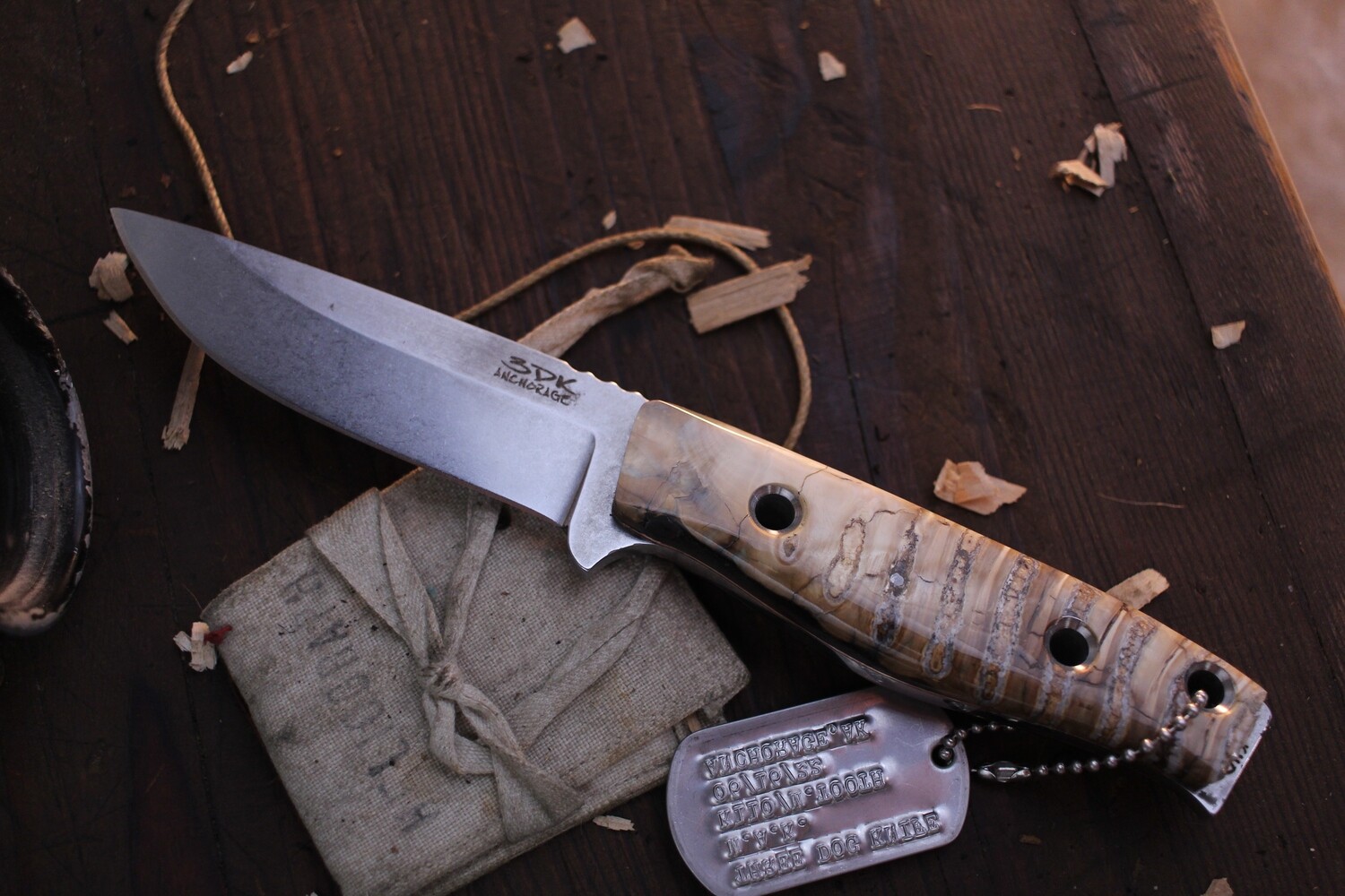 3DK MAK 4&quot; Fixed Drop Point, K110 Blade / Mammoth Tooth Handle