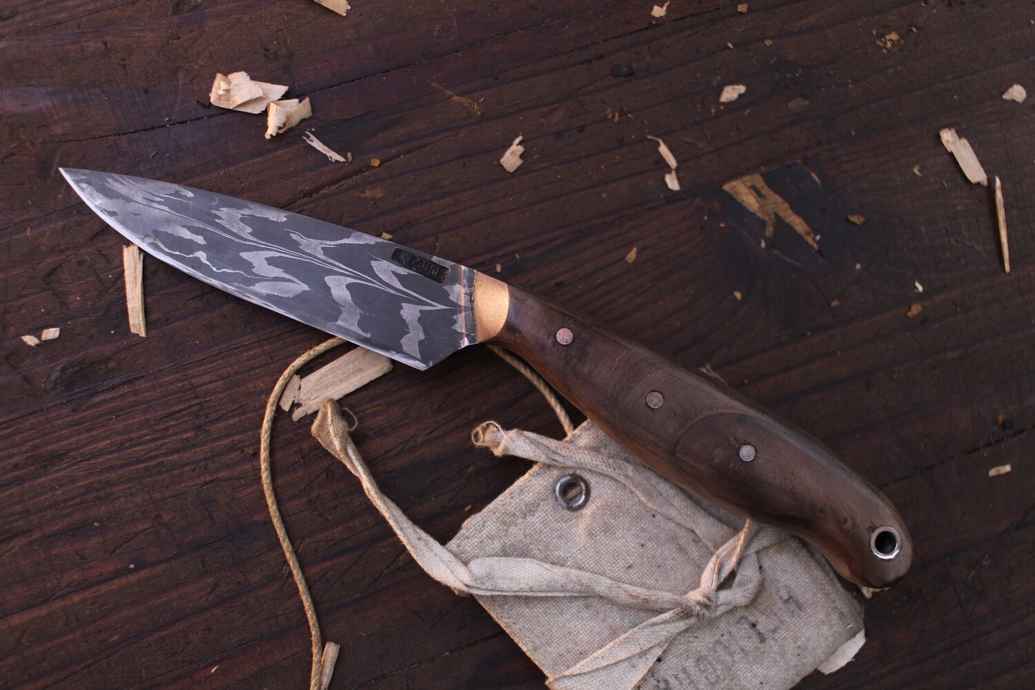 Mark Couch 3.5&quot; Drop Point Hunter / Walnut  / Alaskan Forged MAGMA  Damascus