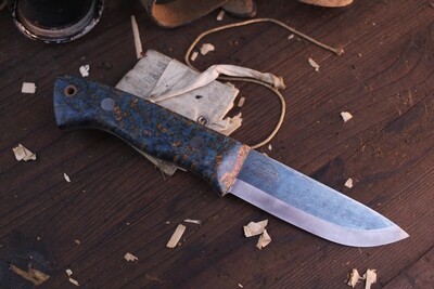 Wood Bear Knives Rogue Bear 4.25” Scandi / Black Ash Burl  / Satin O1