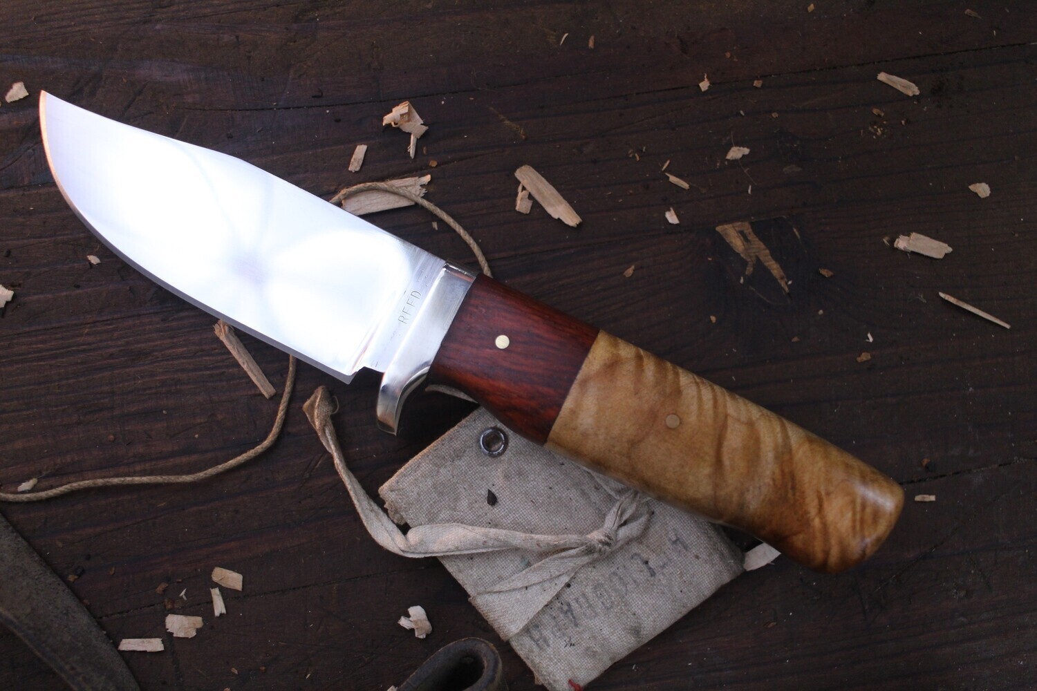 David Reed General 4.5&quot; Bowie / Maple &amp; Cocobolo With Brass Single guard / Satin D2