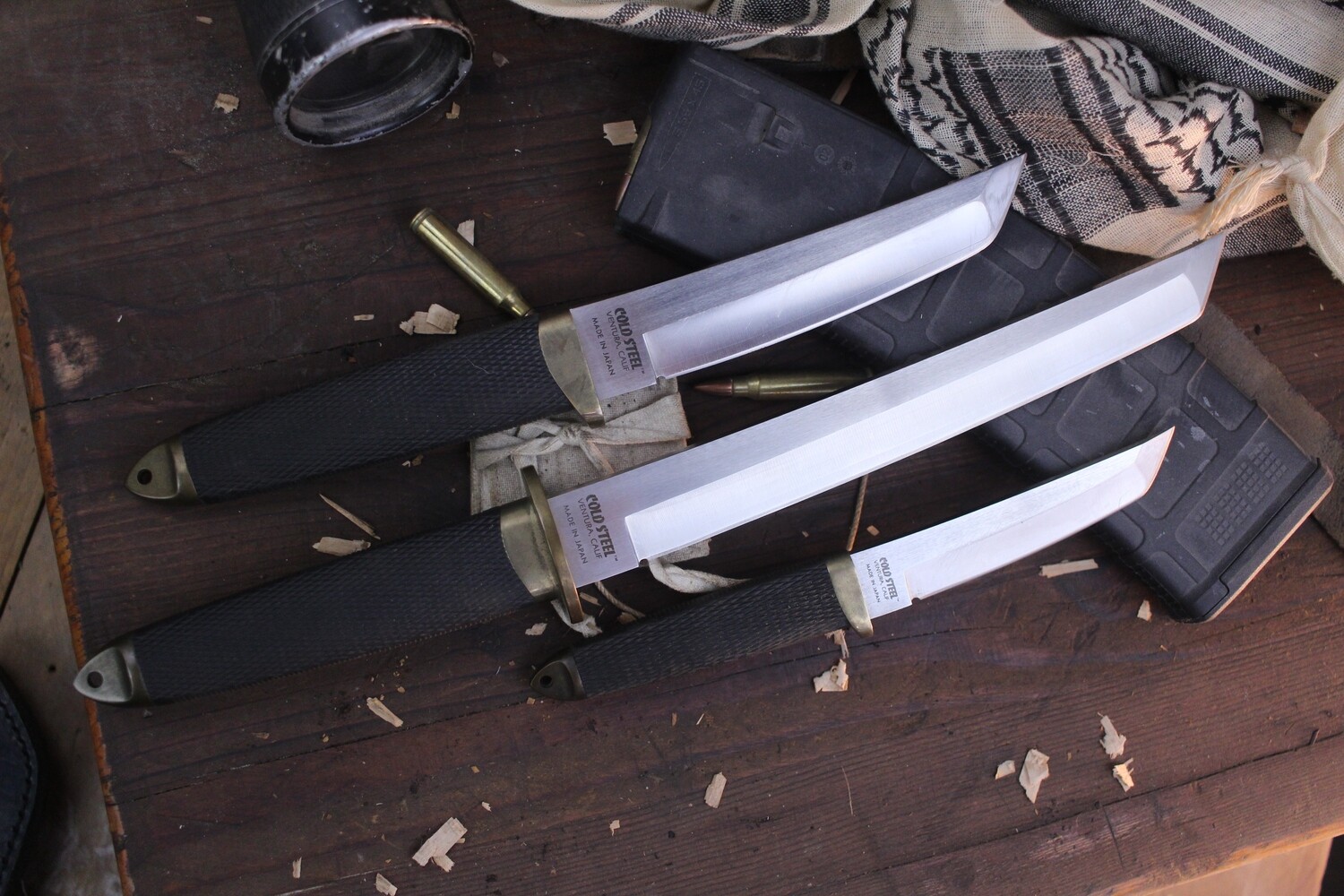 Cold Steel Vintage Emperor Collection #0314 3pc Set / Black Rubber &amp; Brass / Japanese San Mai ( Pre Owned )