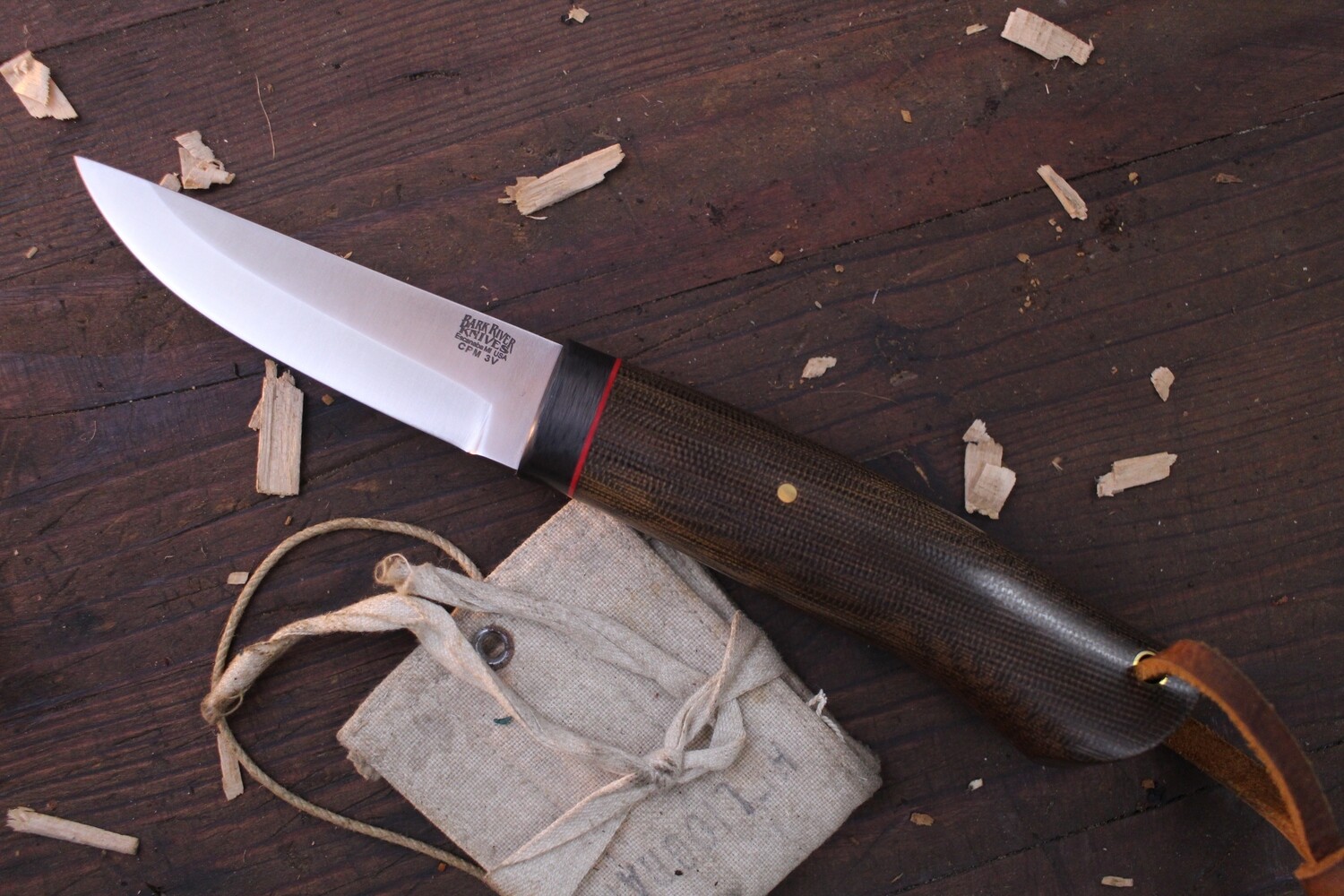 Bark River Forest Scandi 3.75" Fixed Blade Knife / Carbon Fiber & Green Micarta / Satin 3V ( Pre Owned )