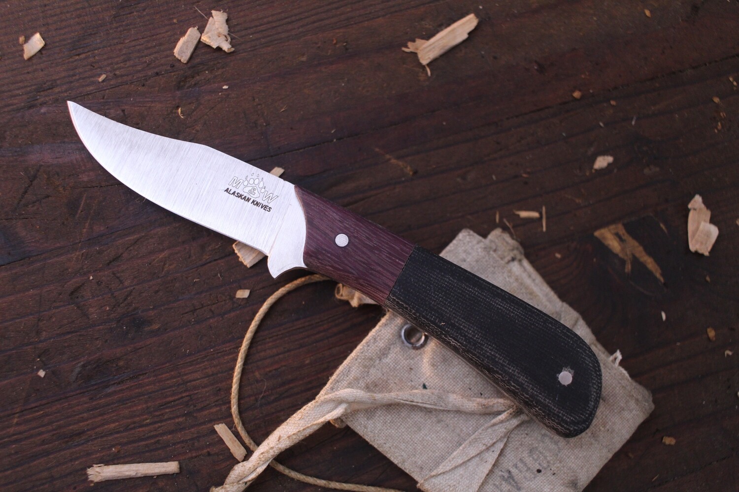 M&amp;W Alaskan Knives Principal Skinner 2.75&quot; Fixed Blade Knife / Black Micarta &amp; Purple Heartwood Bolster / Satin AEB-L