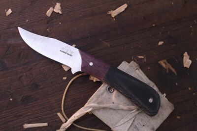 M&W Alaskan Knives Principal Skinner 2.75" Fixed Blade Knife / Black Micarta & Purple Heartwood Bolster / Satin AEB-L