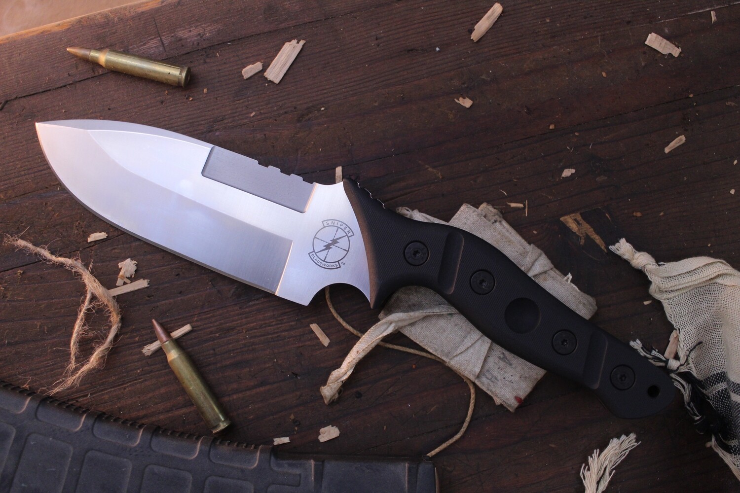 Sniper Bladeworks Mamu 5.5&quot; Fixed Blade / Black G-10 / Satin 420HC