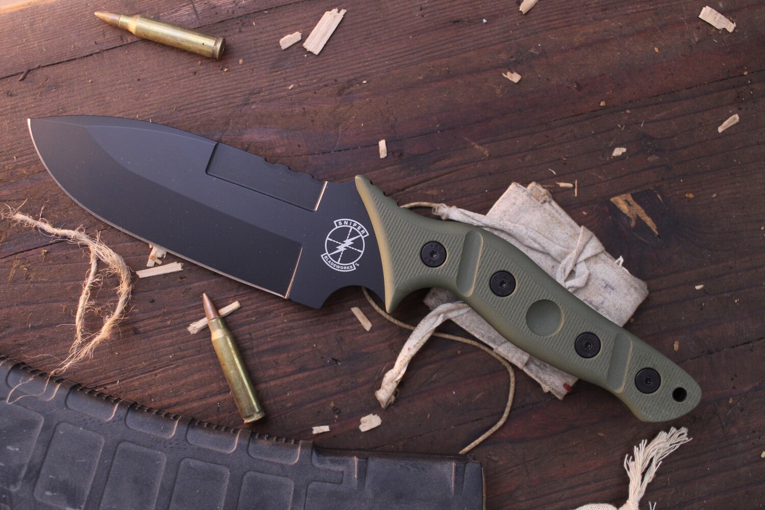 Sniper Bladeworks Mamu 5.5&quot; Fixed Blade / OD Green G-10 / Black DLC 420HC