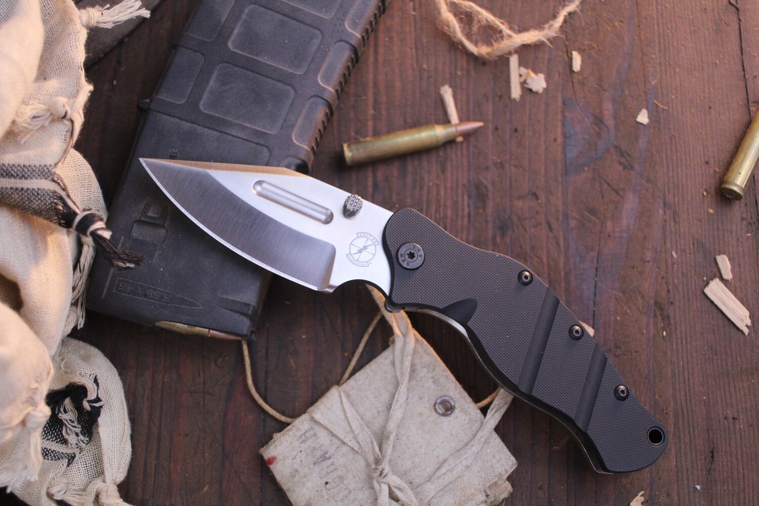 Sniper Bladeworks LPC 3.5&quot; Framelock Folder / Black G-10 &amp; Stonewashed Titanium / Satin S35VN