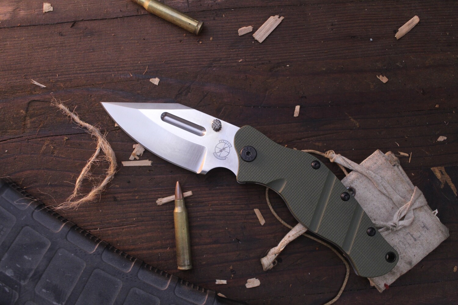Sniper Bladeworks LPC 3.5&quot; Framelock Folder / OD Green G-10 &amp; Stonewashed Titanium / Satin S35VN