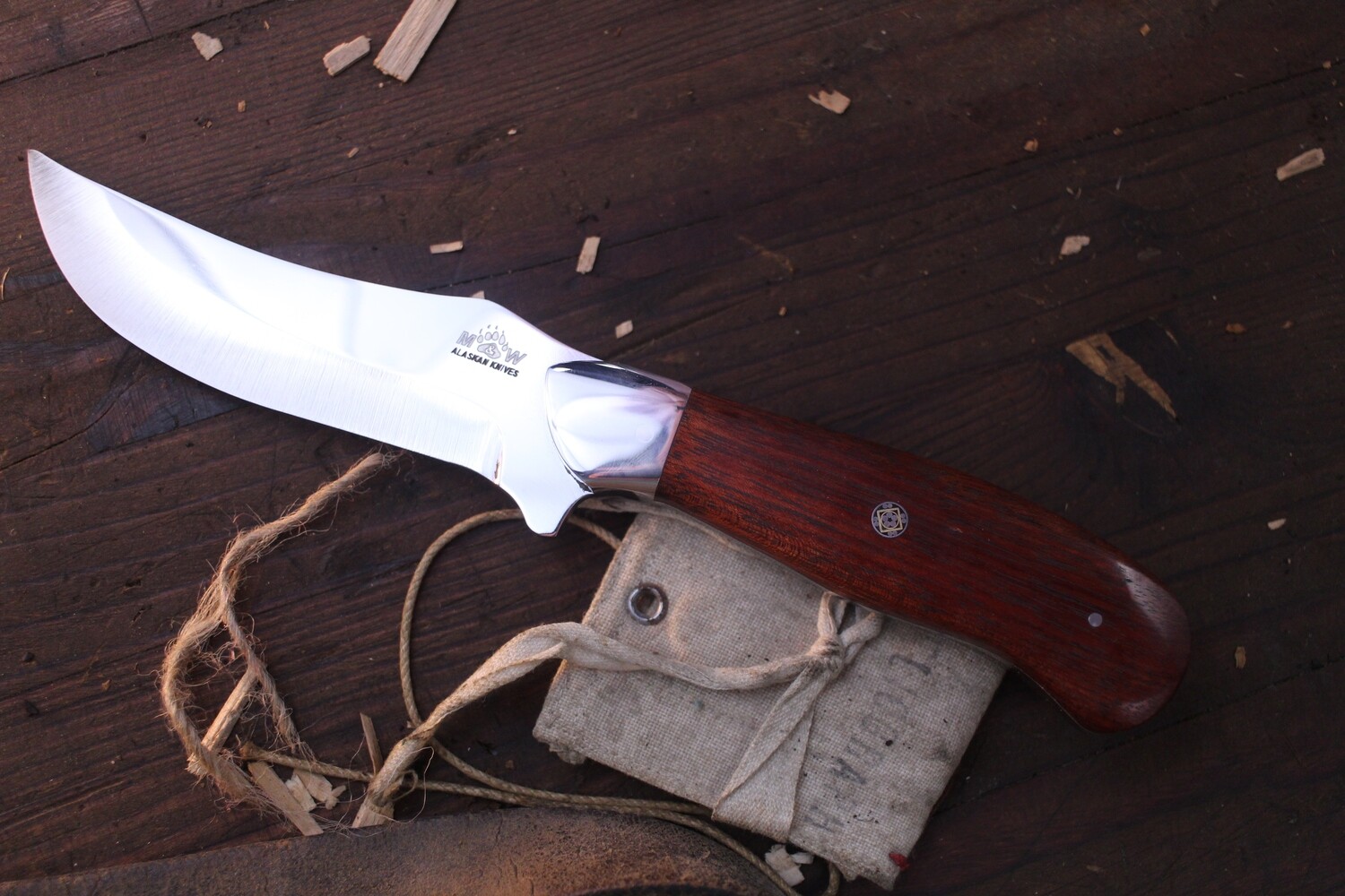 M&amp;W Alaskan South Side Slicer 4.5” Trailing Point / Bloodwood &amp; Steel Bolster / Polished AEB-L