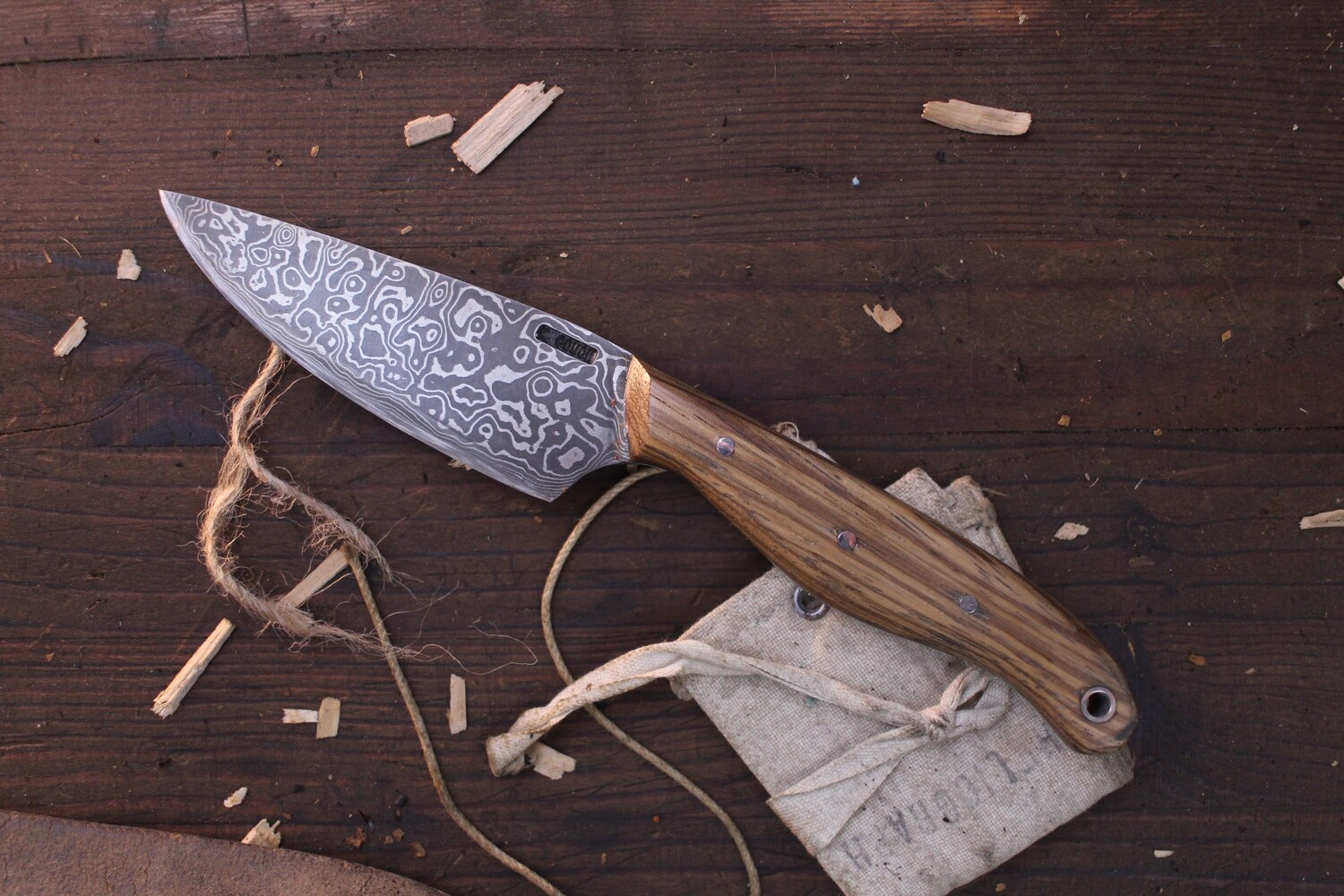 Mark Couch 4&quot; Drop Point Hunter / Lacewood / Alaskan Forged Damascus