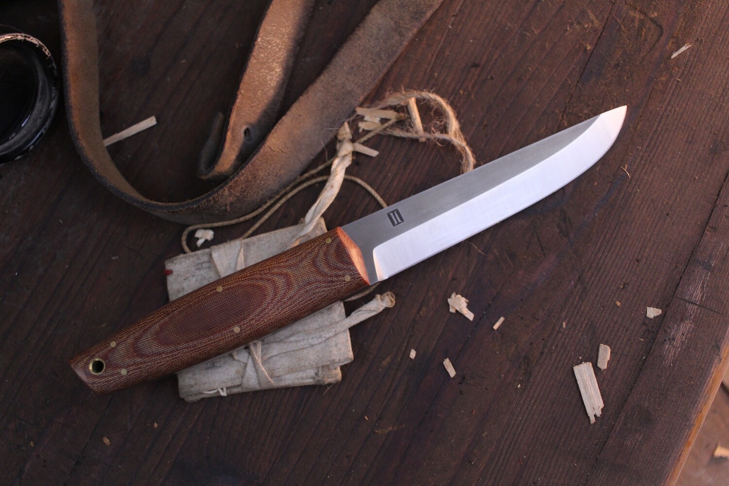 Isley Blades Model 23 5” Fixed Blade / Natural Micarta  / Acid Wash Single Bevel AEB-L