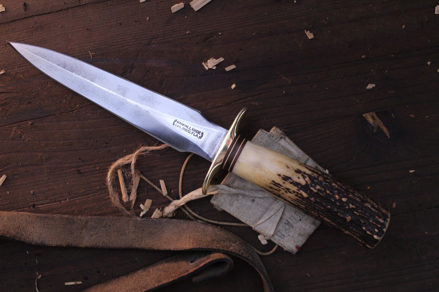 Randall Made Model 2-7 Fighting Stiletto 7&quot; Fixed Blade / Stag / Satin 01 ( Pre Owned )