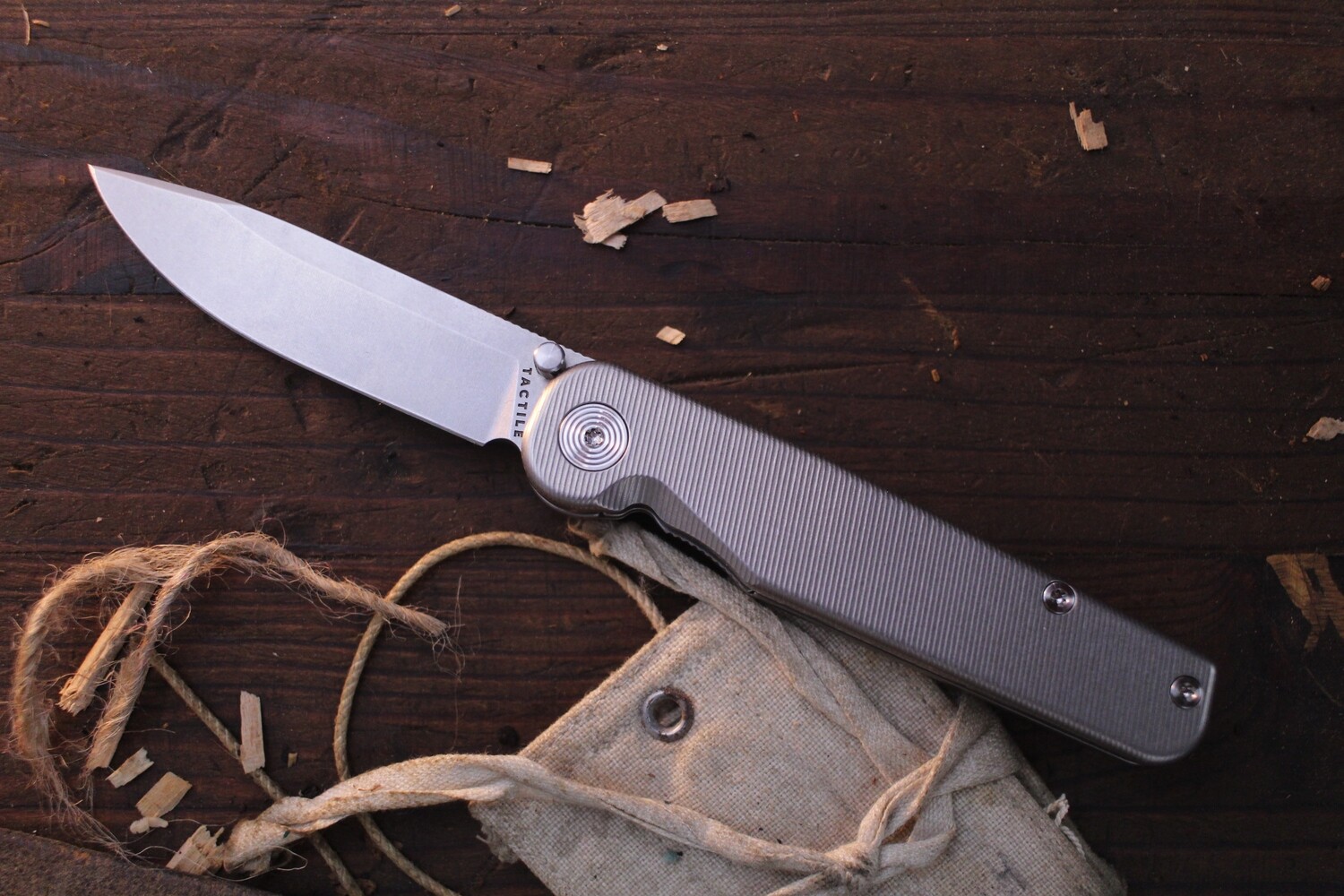 Tactile Knife Co. Rockwall Thumb Stud 3&quot; Linerlock Folder / Machined Titanium / Stonewashed CPM-MagnaCut