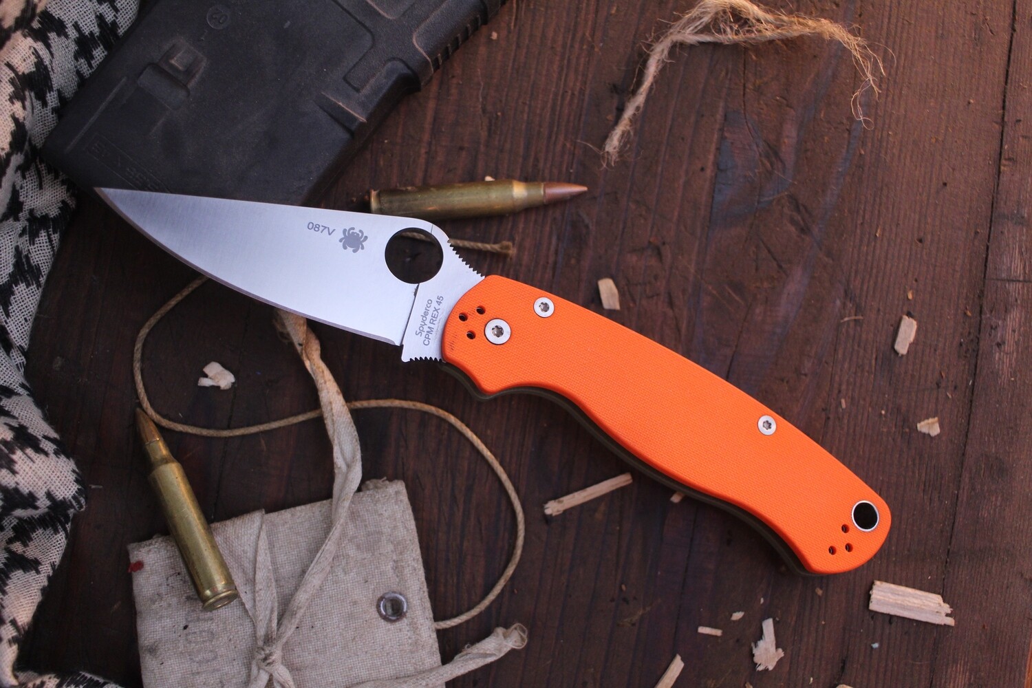 Spyderco Paramilitary 2 3.44&quot; Linerlock Folder / Green &amp; Orange G-10 / Satin CPM-REX 45 ( Pre Owned )