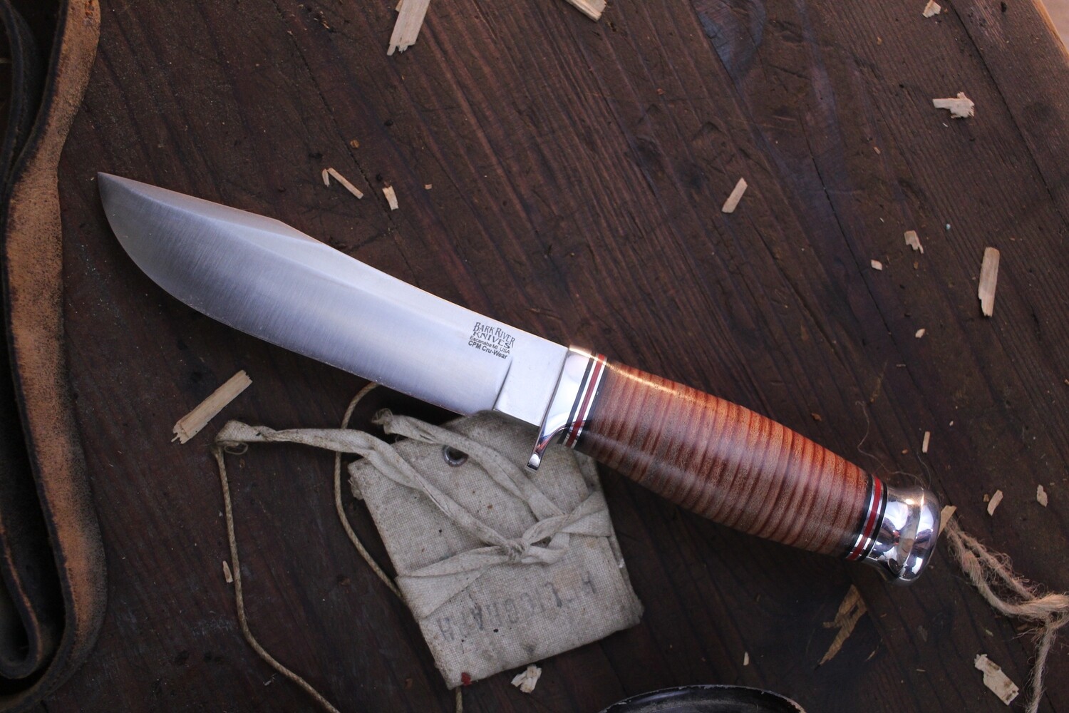 Bark River Knives Special Hunting 5.875” Fixed Blade / Stacked Leather &amp; Steel / Satin CPM-CruWear ( Pre Owned )