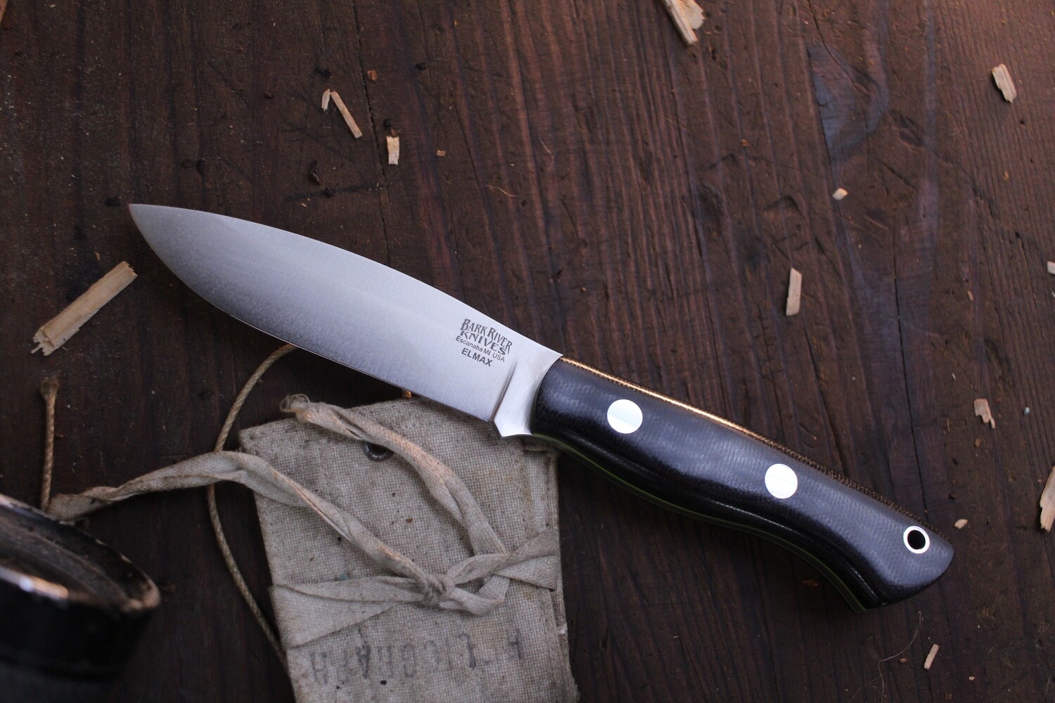Bark River Knives Mini Tundra 3.95” Fixed Blade / Black Canvas Micarta &amp; Toxic Green Liners / Satin Elmax ( Pre Owned )