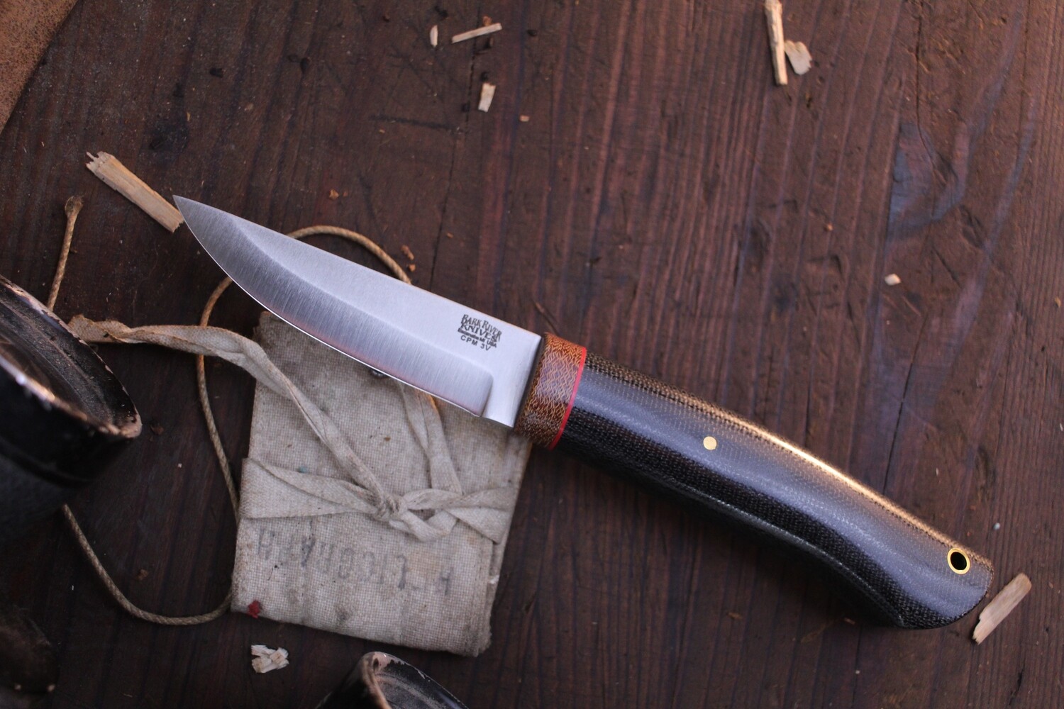 Bark River Knives Forest Scandi 3.77” Fixed Blade / Black Canvas Micarat &amp; Natural Micarta Bolster / Satin CPM-3V ( Pre Owned )