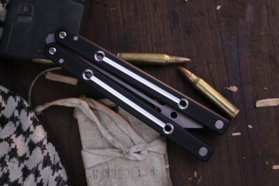 Squid Industries Inked Squidtrainer 4.5" Balisong Trainer / Black Dual Tone Textured Aluminum / Stonewashed Stainless
