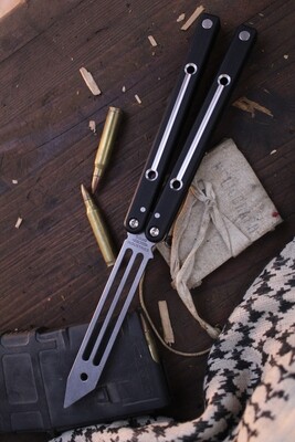Squid Industries Inked Squidtrainer 4.5" Balisong Trainer / Black Dual Tone Textured Aluminum / Stonewashed Stainless