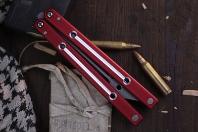 Squid Industries Squidtrainer 4.5" Balisong Trainer / Red Dual Tone Textured Aluminum / Stonewashed Stainless