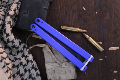 Squid Industries Squiddy-U 4.3" Butterfly Balisong Trainer / Blue Acetal Polymer / Black Weighted Polymer