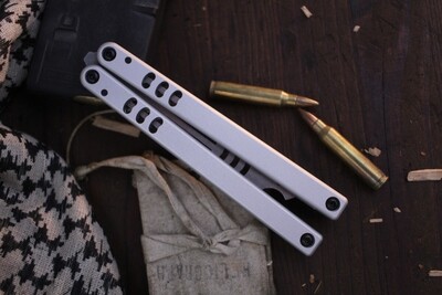 Squid Industries Mako 4.3" Bottle Opener Balisong / Silver Aluminum / Stonewashed 304 Stainless