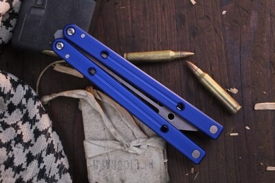 Squid Industries Squidtrainer 4.5" Balisong Trainer / Blue Textured Aluminum / Stonewashed Stainless