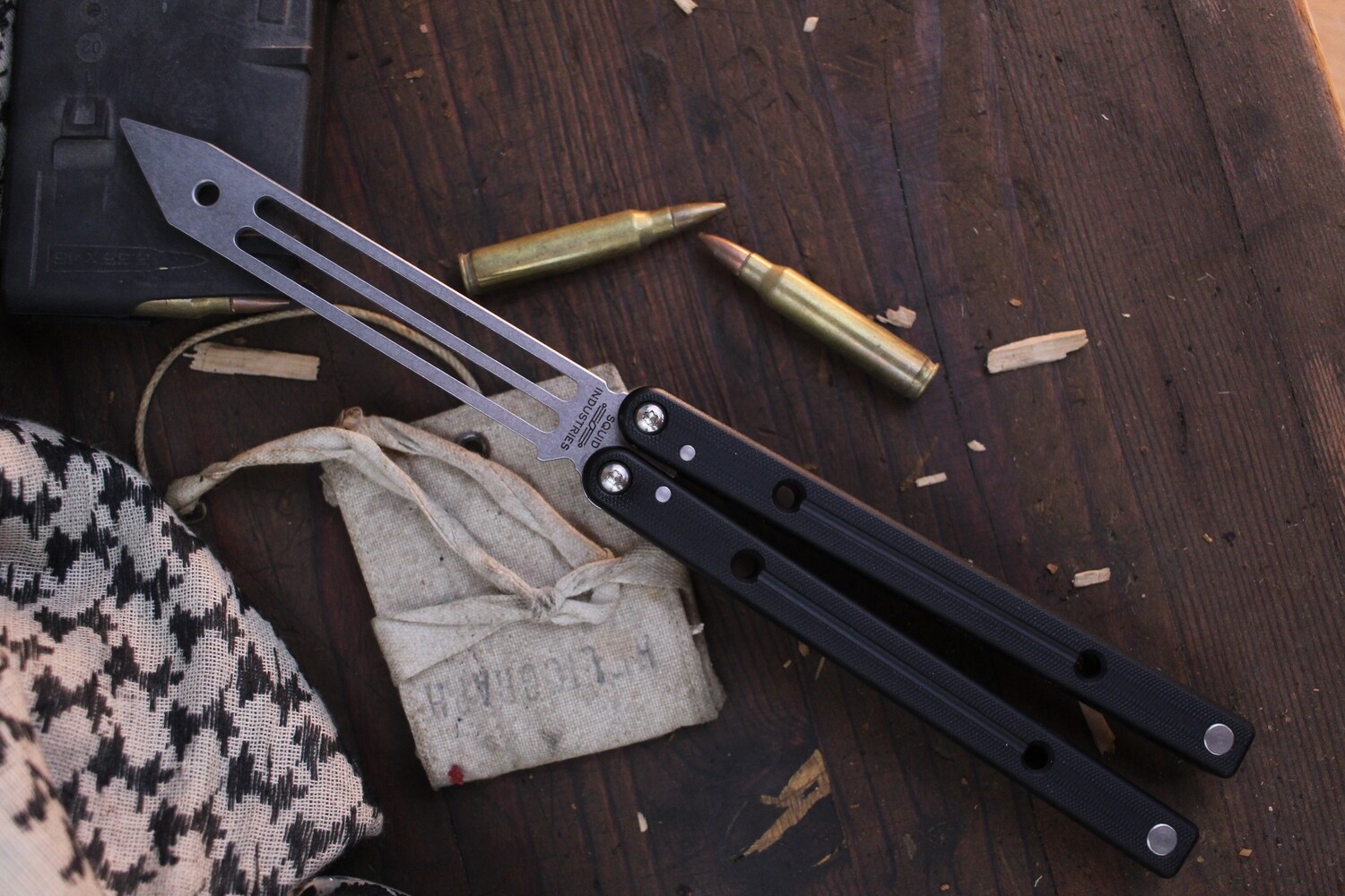 Squid Industries Squidtrainer 4.5&quot; Balisong Trainer / Black Textured Aluminum / Stonewashed Stainless