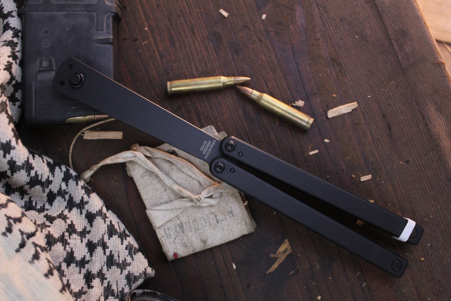 Squid Industries Squiddy-B 4.3&quot; Butterfly Balisong Trainer / Black Acetal Polymer / Black Weighted Polymer