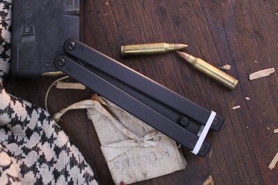 Squid Industries Squiddy-B 4.3" Butterfly Balisong Trainer / Black Acetal Polymer / Black Weighted Polymer