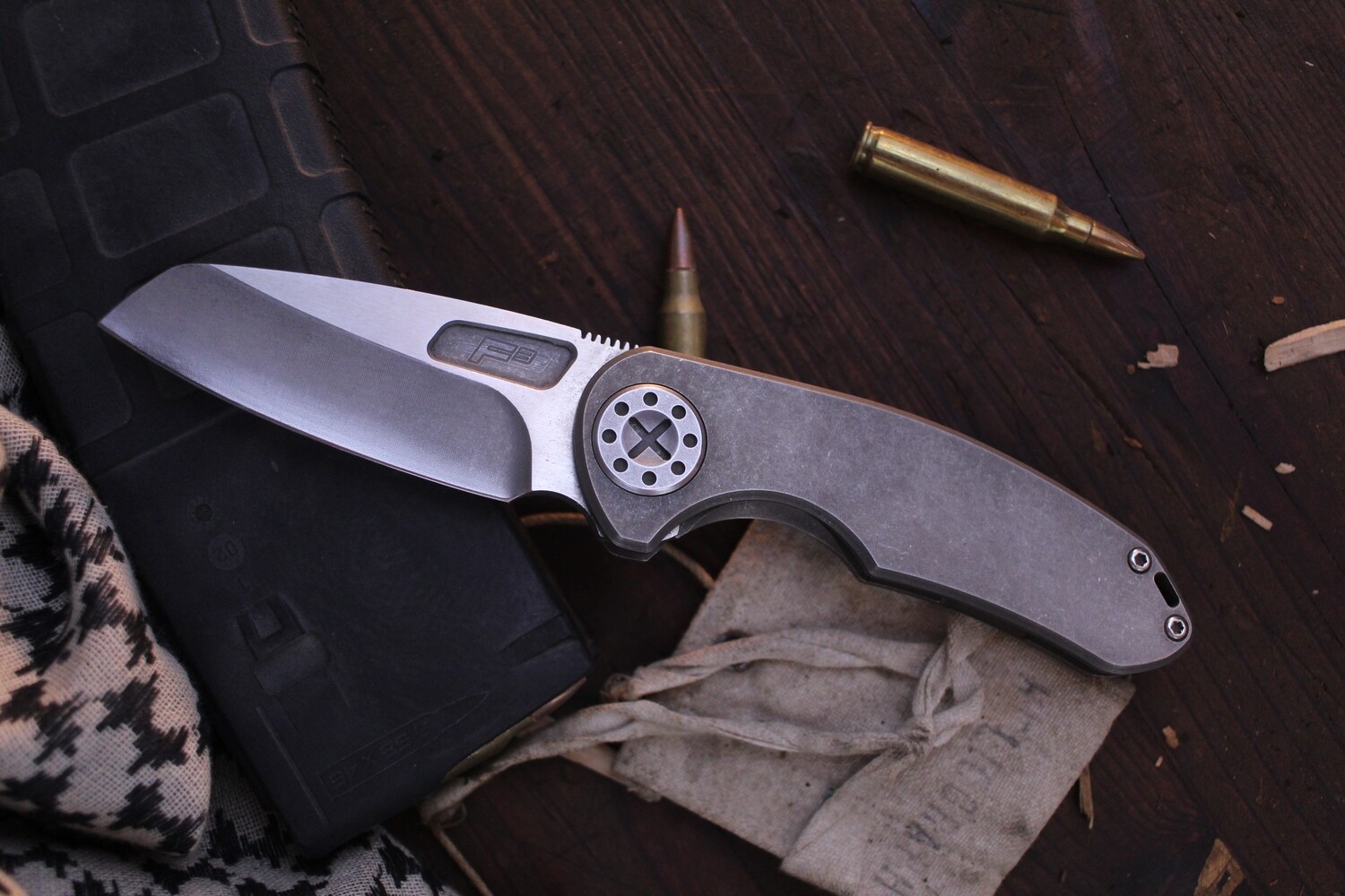 Curtiss Knives F3 Medium 3.25&quot; Non Flipper / Stonewashed Titanium / Two Tone CPM-MagnaCut Wharnecliffe ( Pre Owned )
